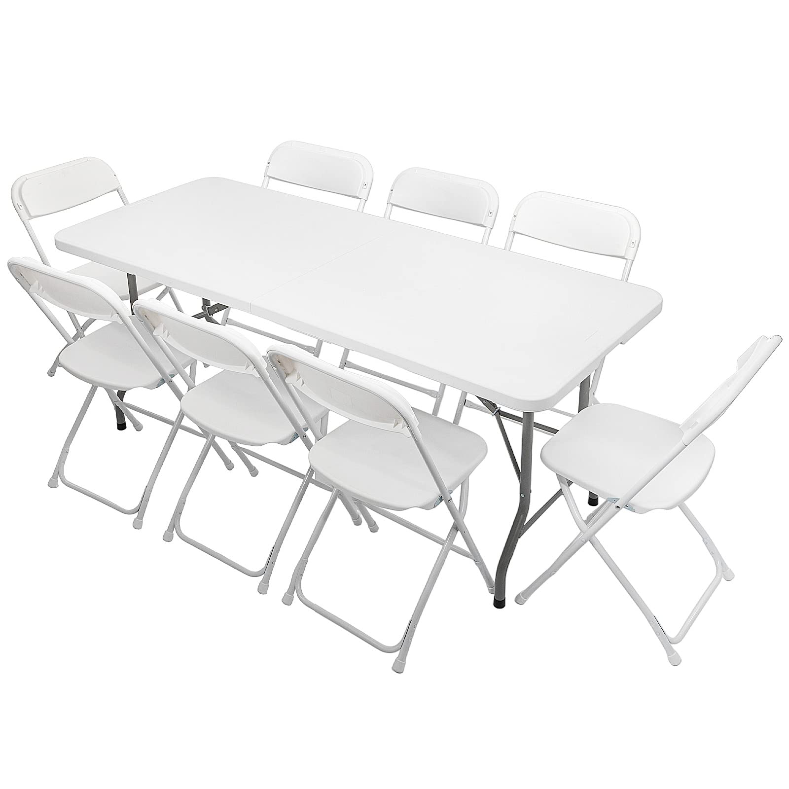 white folding table and chairs